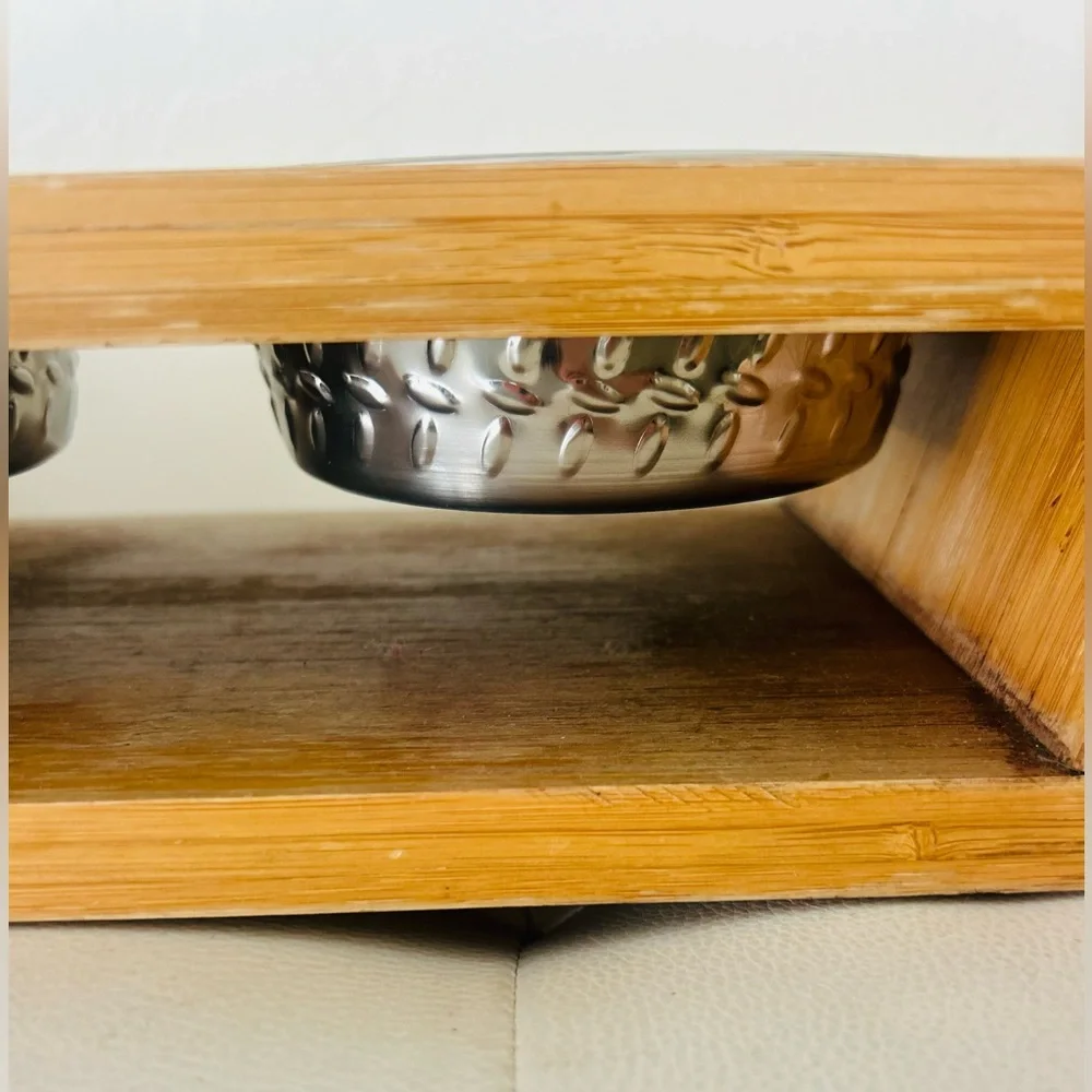 Loving Pets Double Raised Pet Dishes Stainless Steel Birch Stand NWT
